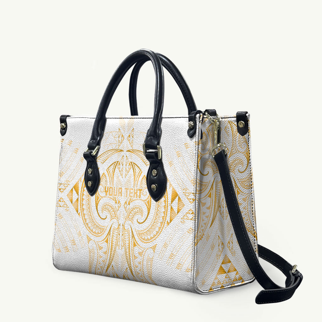 Maori Rugby Custom Ngaru Mangopare Leather Bag Koura Niho Taniwha Motif LT9 Gold - Polynesian Pride