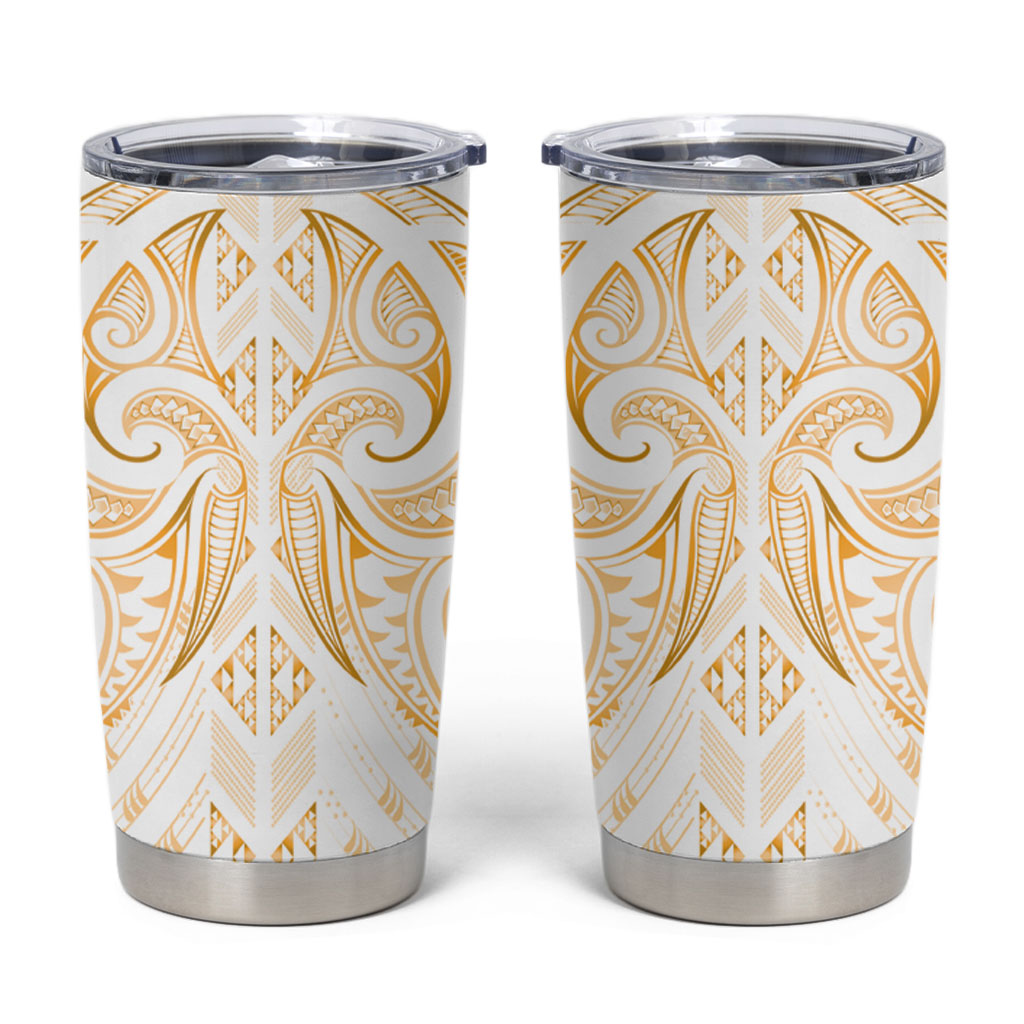Maori Rugby Custom Ngaru Mangopare Tumbler Cup Koura Niho Taniwha Motif LT9 Gold - Polynesian Pride