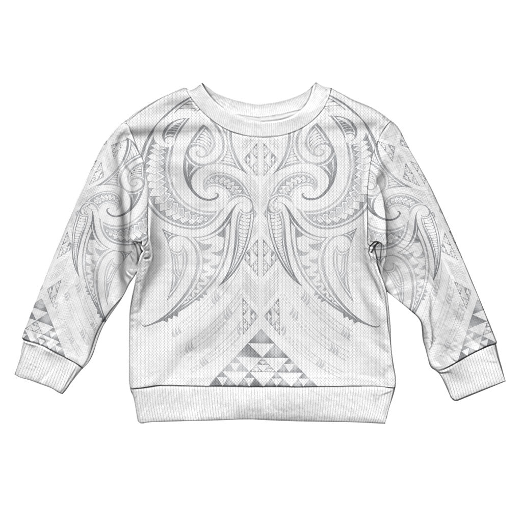 Maori Rugby Custom Ngaru Mangopare Kid Ugly Christmas Sweater Kiwikiwi Niho Taniwha Motif LT9 Kid Grey - Polynesian Pride