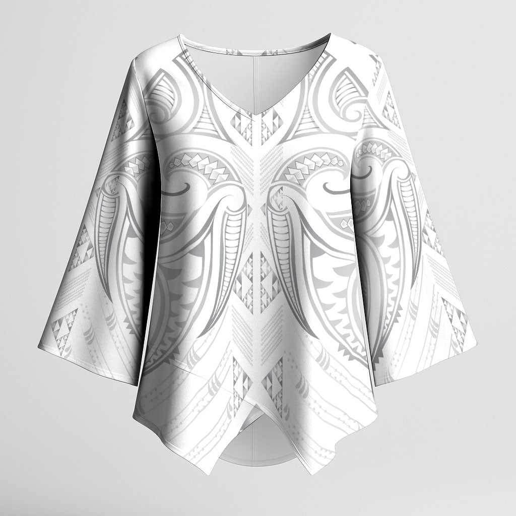 Maori Rugby Custom Ngaru Mangopare Kimono Sleeve Blouse Kiwikiwi Niho Taniwha Motif LT9 Female Grey - Polynesian Pride