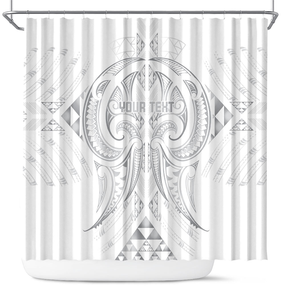 Maori Rugby Custom Ngaru Mangopare Shower Curtain Kiwikiwi Niho Taniwha Motif LT9 Grey - Polynesian Pride