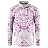 Maori Rugby Custom Ngaru Mangopare Button Sweatshirt Mawhero Niho Taniwha Motif LT9 Pink - Polynesian Pride
