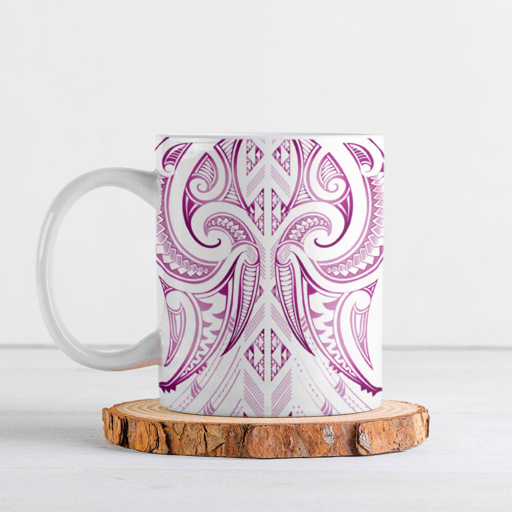 Maori Rugby Custom Ngaru Mangopare Ceramic Mug Mawhero Niho Taniwha Motif LT9 Pink - Polynesian Pride