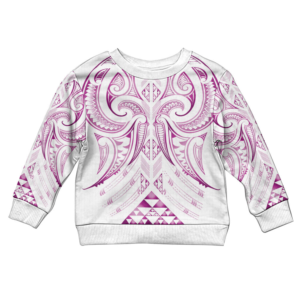 Maori Rugby Custom Ngaru Mangopare Kid Ugly Christmas Sweater Mawhero Niho Taniwha Motif LT9 Kid Pink - Polynesian Pride