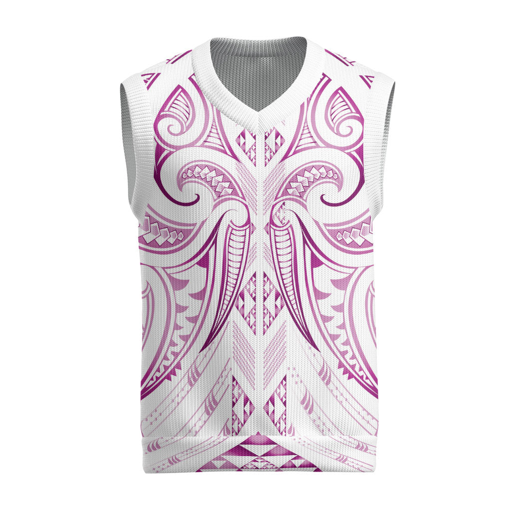 Maori Rugby Custom Ngaru Mangopare Christmas Knitted V-Neck Vest Mawhero Niho Taniwha Motif LT9 Pink - Polynesian Pride