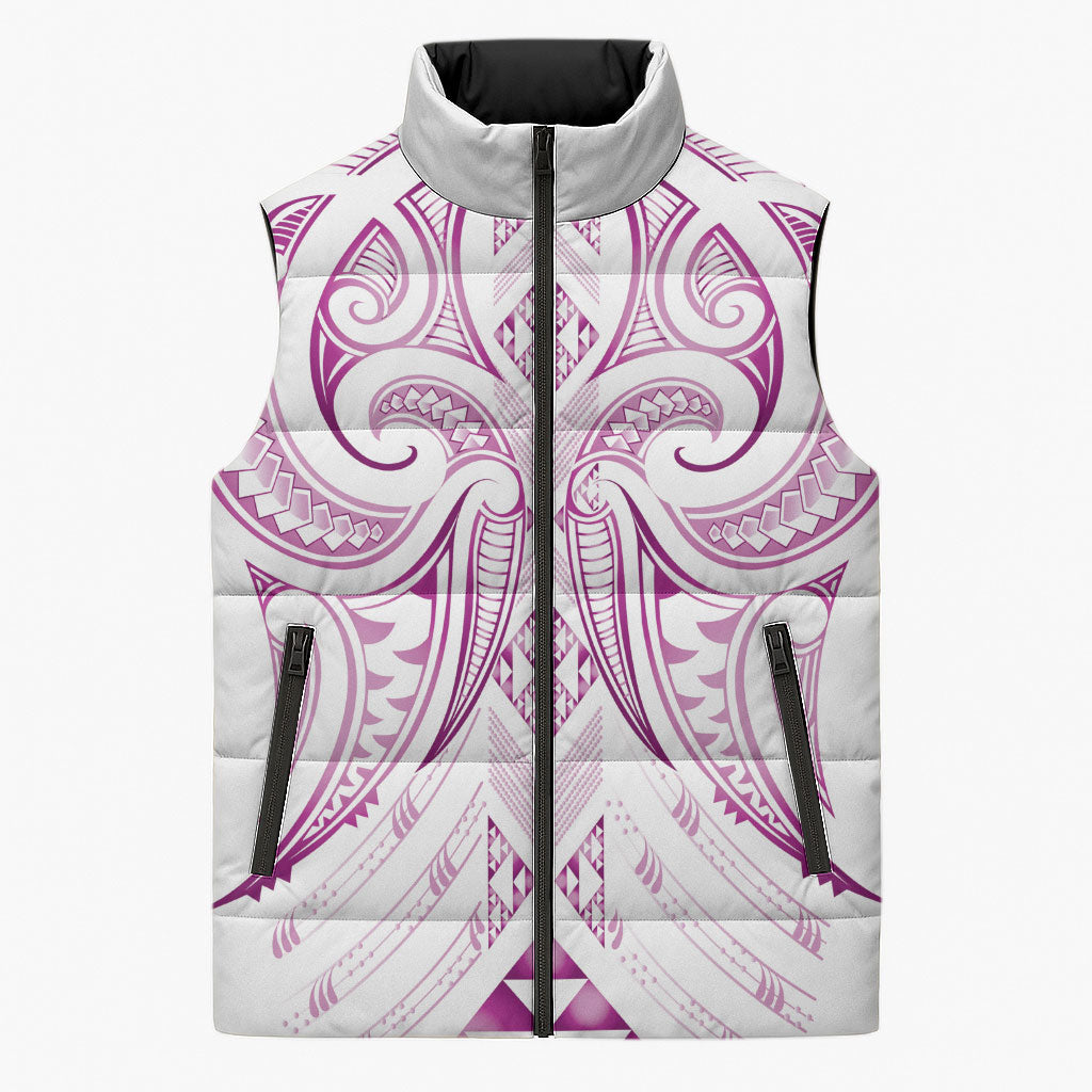 Maori Rugby Custom Ngaru Mangopare Sleeveless Puffer Jacket Mawhero Niho Taniwha Motif LT9 Unisex Pink - Polynesian Pride