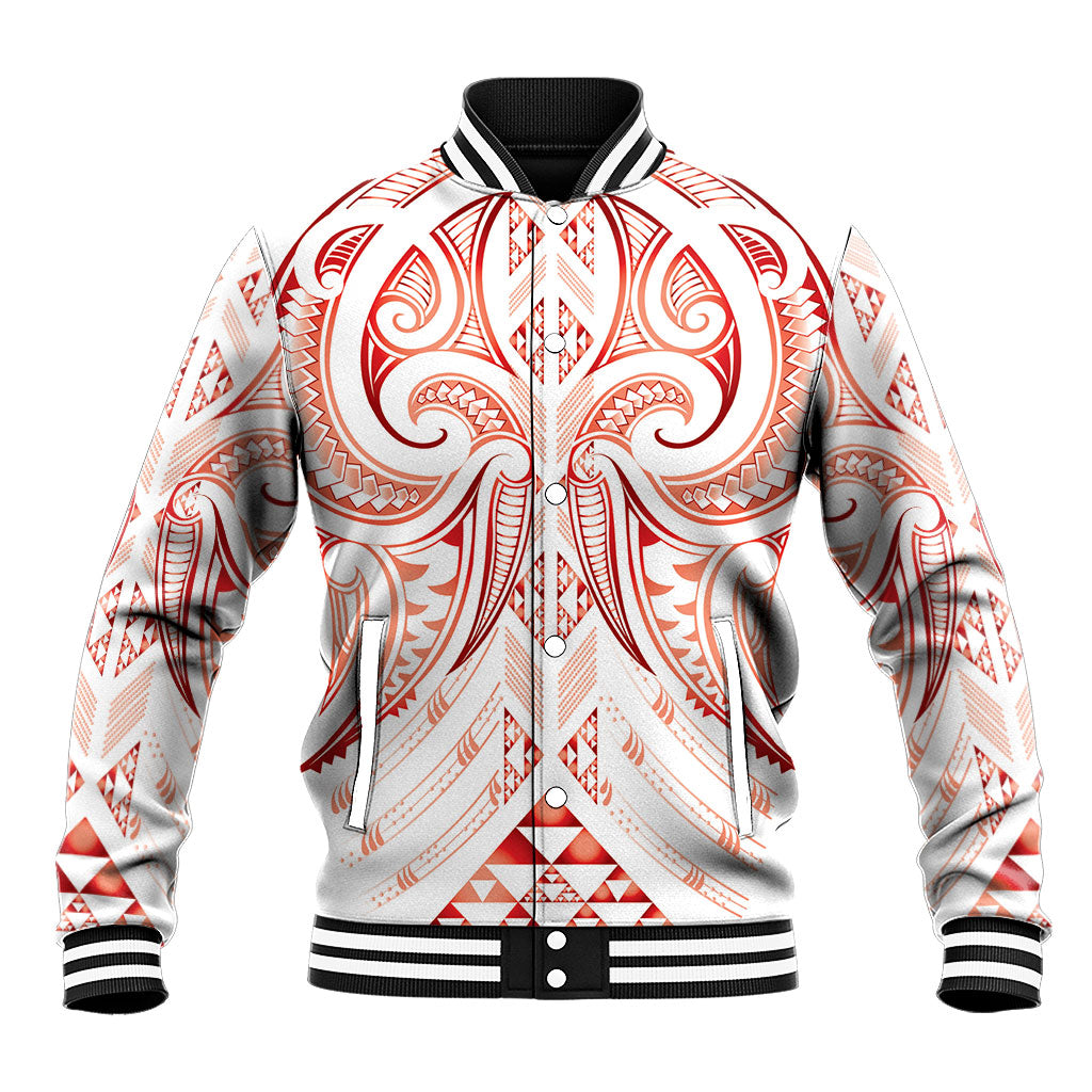 Maori Rugby Custom Ngaru Mangopare Baseball Jacket Whero Niho Taniwha Motif LT9 Unisex Red - Polynesian Pride
