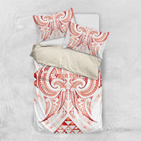 Maori Rugby Custom Ngaru Mangopare Bedding Set Whero Niho Taniwha Motif LT9 US Twin 172cm x 218cm Red - Polynesian Pride