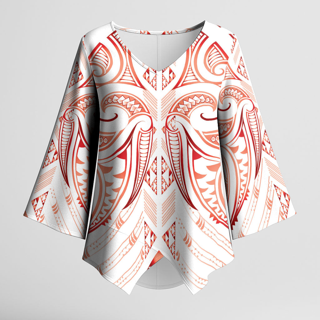 Maori Rugby Custom Ngaru Mangopare Kimono Sleeve Blouse Whero Niho Taniwha Motif LT9 Female Red - Polynesian Pride