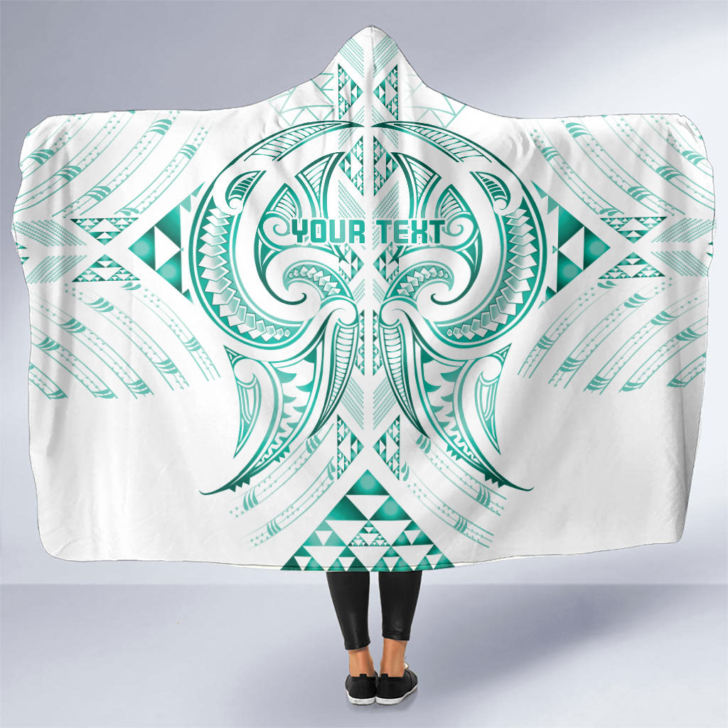Maori Rugby Custom Ngaru Mangopare Hooded Blanket Karikiorangi Taniwha Motif LT9 One Size Turquoise - Polynesian Pride