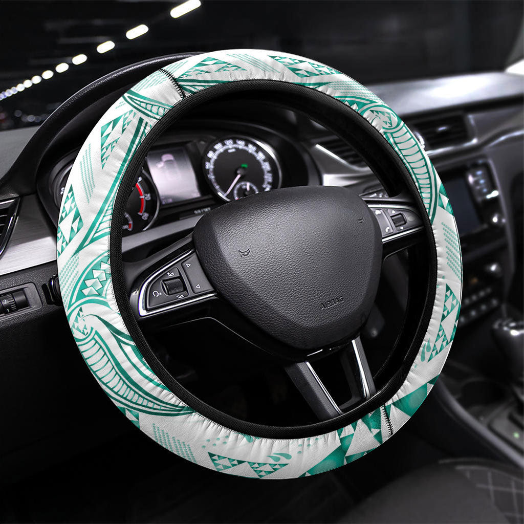 Maori Rugby Ngaru Mangopare Steering Wheel Cover Karikiorangi Taniwha Motif LT9 Universal Fit Turquoise - Polynesian Pride