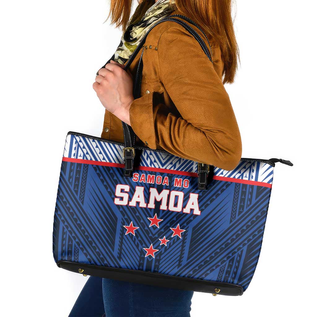 Rugby Toa Samoa Leather Tote Bag Samoa mo Samoa Island Warrior Pride - Polynesian Pride