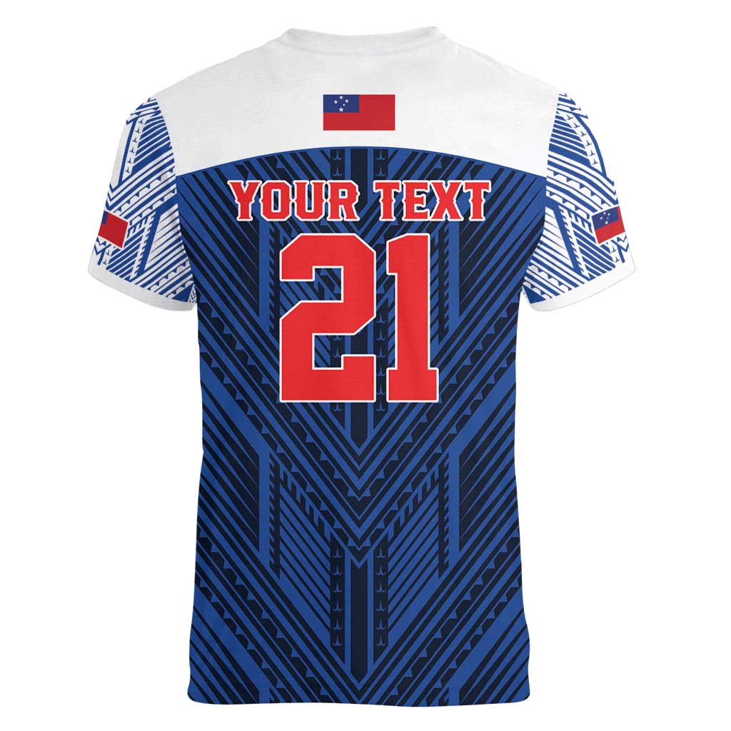 Custom Rugby Toa Samoa Women V-Neck T-Shirt Samoa mo Samoa Island Warrior Pride - Polynesian Pride