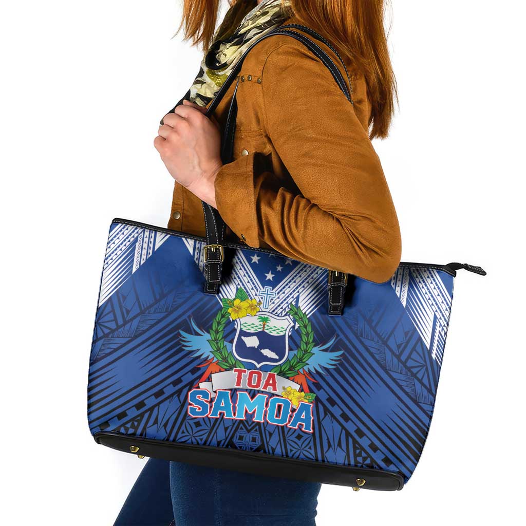 Rugby Toa Samoa Leather Tote Bag Samoa mo Samoa Strength in Tatau - Polynesian Pride