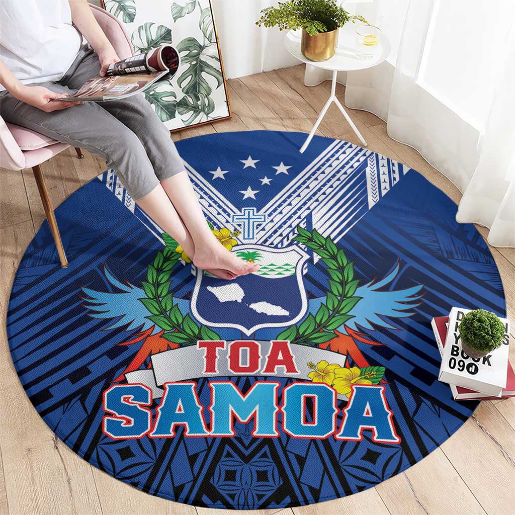 Rugby Toa Samoa Round Carpet Samoa mo Samoa Strength in Tatau - Polynesian Pride