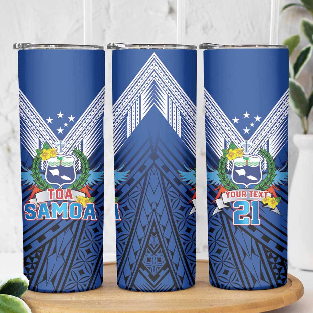 Custom Rugby Toa Samoa Skinny Tumbler Samoa mo Samoa Strength in Tatau - Polynesian Pride