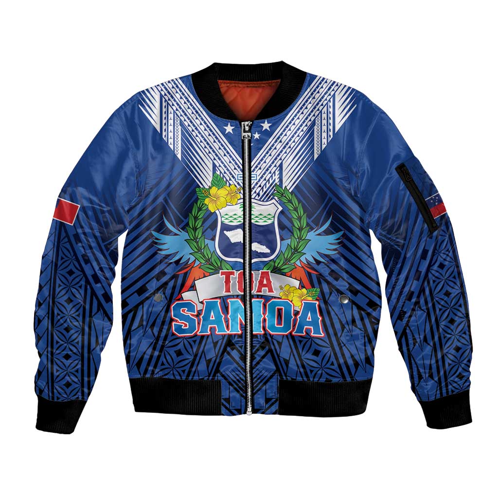 Custom Rugby Toa Samoa Sleeve Zip Bomber Jacket Samoa mo Samoa Strength in Tatau - Polynesian Pride