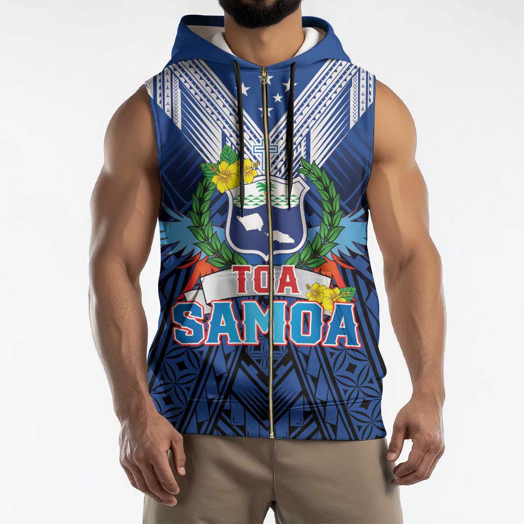 Custom Rugby Toa Samoa Sleeveless Zip Hoodie Samoa mo Samoa Strength in Tatau - Polynesian Pride