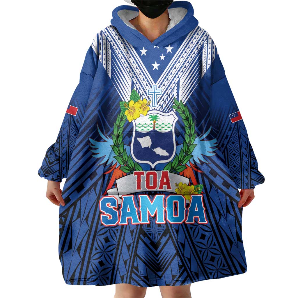 Custom Rugby Toa Samoa Wearable Blanket Hoodie Samoa mo Samoa Strength in Tatau - Polynesian Pride