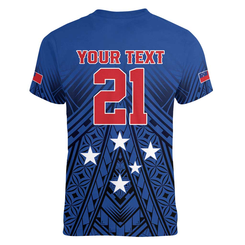 Custom Rugby Toa Samoa Women V-Neck T-Shirt Samoa mo Samoa Strength in Tatau - Polynesian Pride