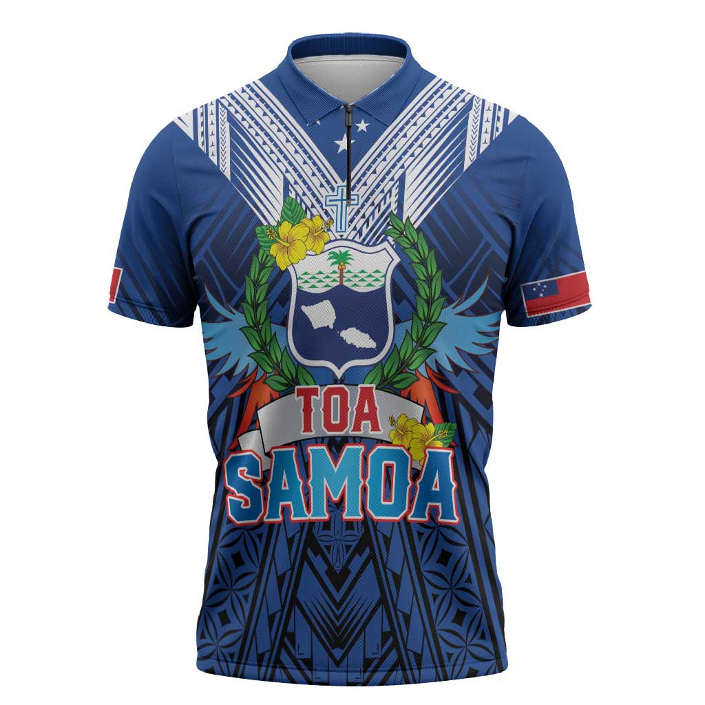 Custom Rugby Toa Samoa Zipper Polo Shirt Samoa mo Samoa Strength in Tatau - Polynesian Pride