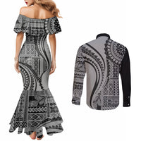 Samoa Siapo Arty Couples Matching Mermaid Dress and Long Sleeve Button Shirt Black Style LT9 - Polynesian Pride
