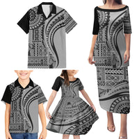Samoa Siapo Arty Family Matching Puletasi Dress and Hawaiian Shirt Black Style LT9 - Polynesian Pride