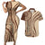 Samoa Siapo Arty Couples Matching Short Sleeve Bodycon Dress and Hawaiian Shirt Brown Style LT9 Brown - Polynesian Pride