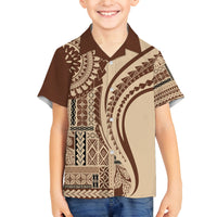 Samoa Siapo Arty Family Matching Off Shoulder Short Dress and Hawaiian Shirt Brown Style LT9 Son's Shirt Brown - Polynesian Pride