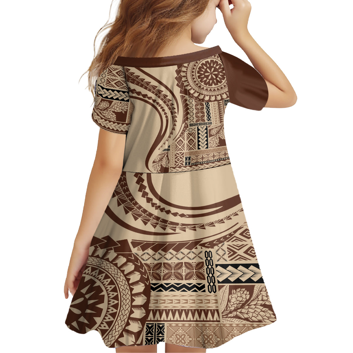 Samoa Siapo Arty Family Matching Tank Maxi Dress and Hawaiian Shirt Brown Style LT9 - Polynesian Pride