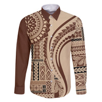 Samoa Siapo Arty Family Matching Tank Maxi Dress and Hawaiian Shirt Brown Style LT9 Dad's Shirt - Long Sleeve Brown - Polynesian Pride