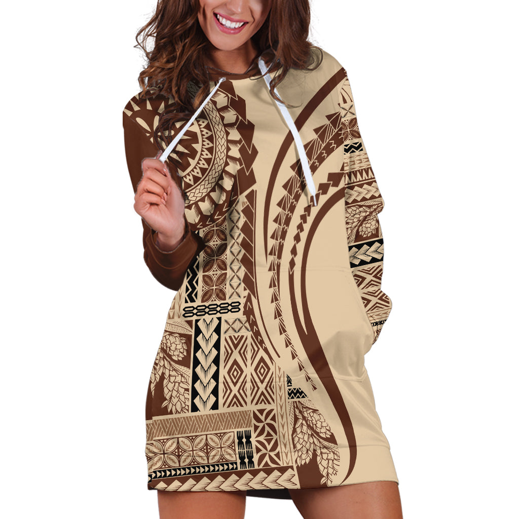 Samoa Siapo Arty Hoodie Dress Brown Style LT9 Brown - Polynesian Pride