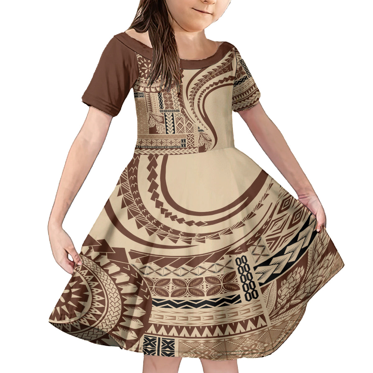 Samoa Siapo Arty Kid Short Sleeve Dress Brown Style LT9 KID Brown - Polynesian Pride