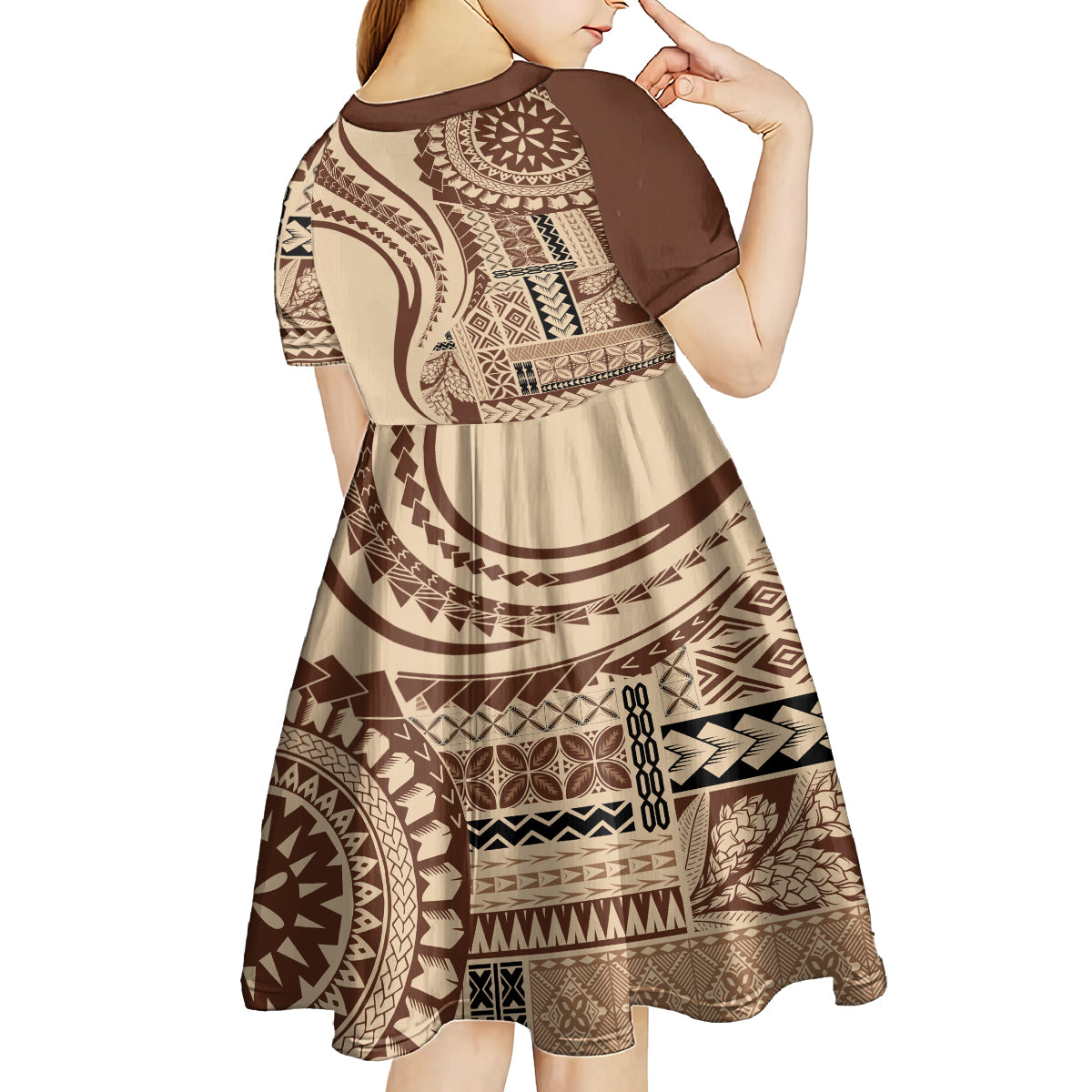 Samoa Siapo Arty Kid Short Sleeve Dress Brown Style LT9 - Polynesian Pride