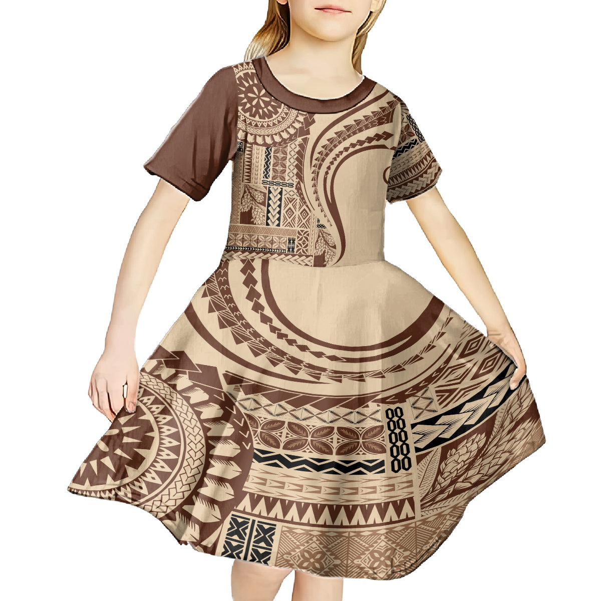 Samoa Siapo Arty Kid Short Sleeve Dress Brown Style LT9 - Polynesian Pride