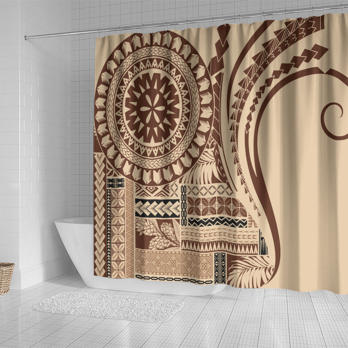 Samoa Siapo Arty Shower Curtain Brown Style LT9 - Polynesian Pride