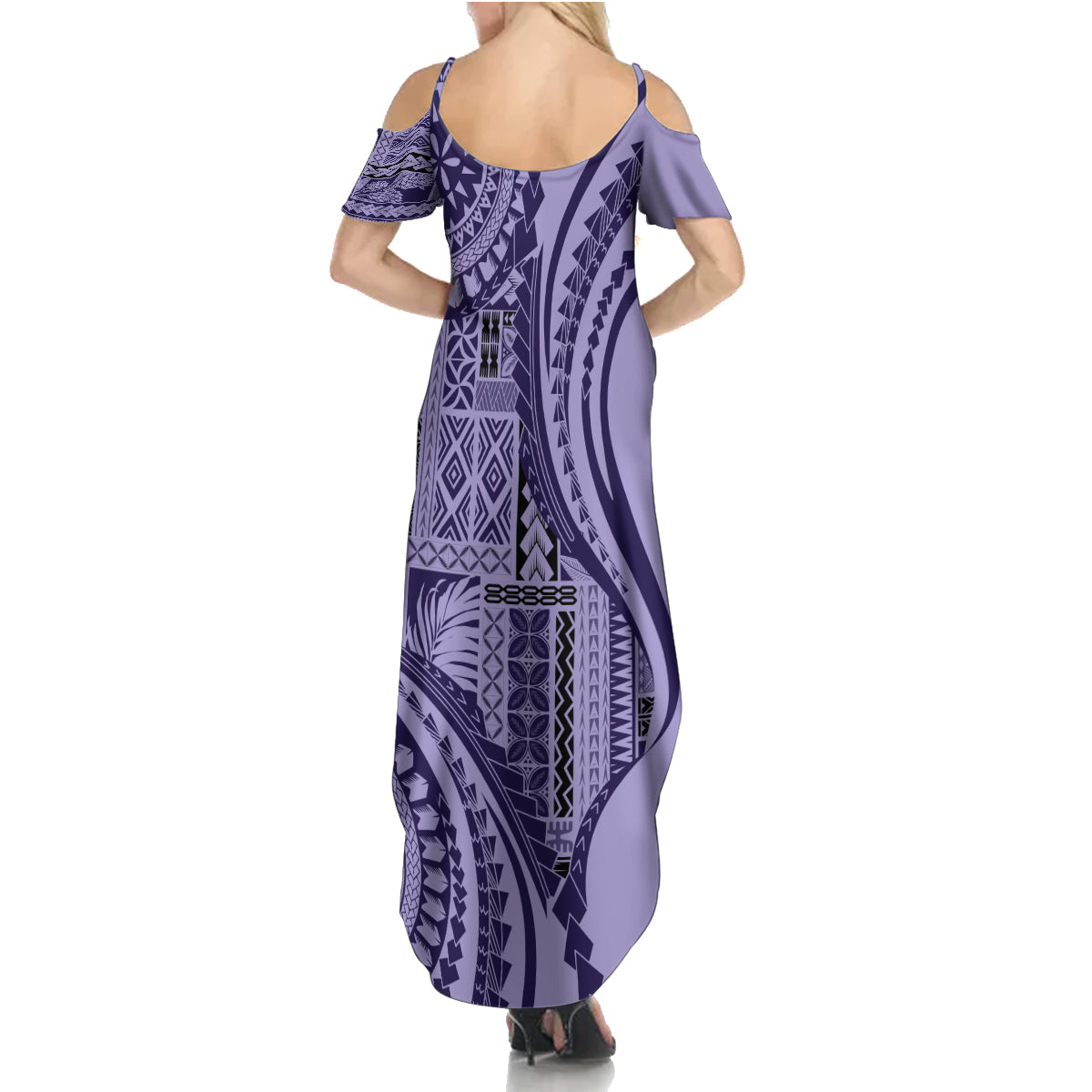 Samoa Siapo Arty Family Matching Summer Maxi Dress and Hawaiian Shirt Purple Style LT9 - Polynesian Pride