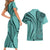 Samoa Siapo Arty Couples Matching Short Sleeve Bodycon Dress and Hawaiian Shirt Turquoise Style LT9 - Polynesian Pride