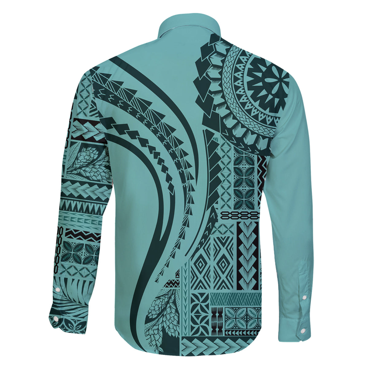 Samoa Siapo Arty Family Matching Long Sleeve Bodycon Dress and Hawaiian Shirt Turquoise Style LT9 - Polynesian Pride