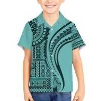 Samoa Siapo Arty Family Matching Long Sleeve Bodycon Dress and Hawaiian Shirt Turquoise Style LT9 Son's Shirt Turquoise - Polynesian Pride