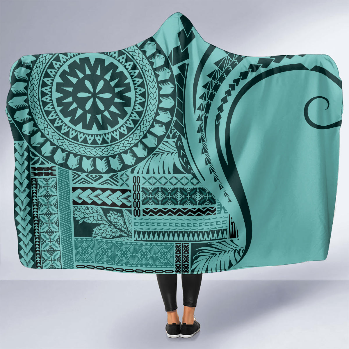 Samoa Siapo Arty Hooded Blanket Turquoise Style LT9 - Polynesian Pride