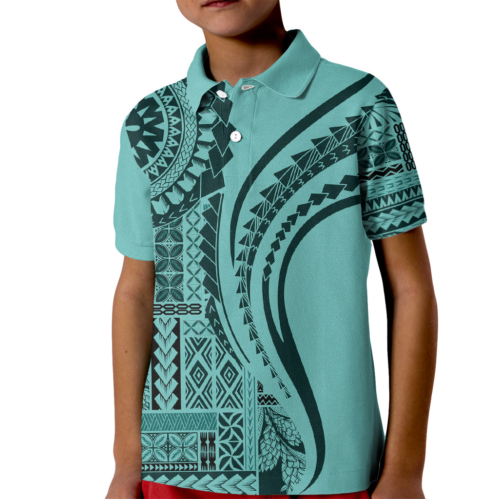 Samoa Siapo Arty Kid Polo Shirt Turquoise Style LT9 Kid Turquoise - Polynesian Pride