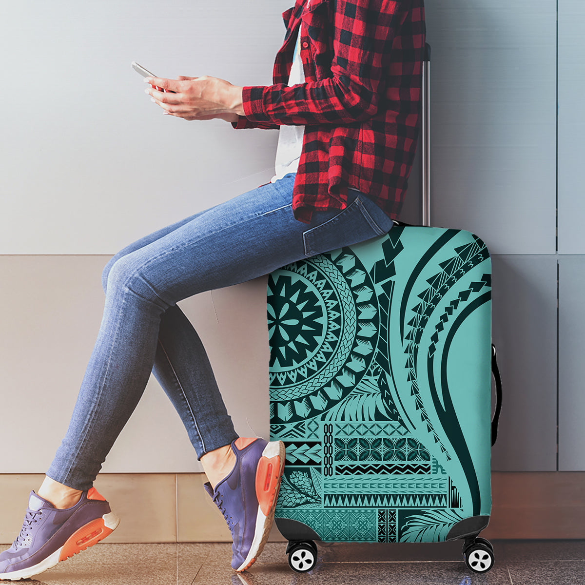 Samoa Siapo Arty Luggage Cover Turquoise Style LT9 - Polynesian Pride