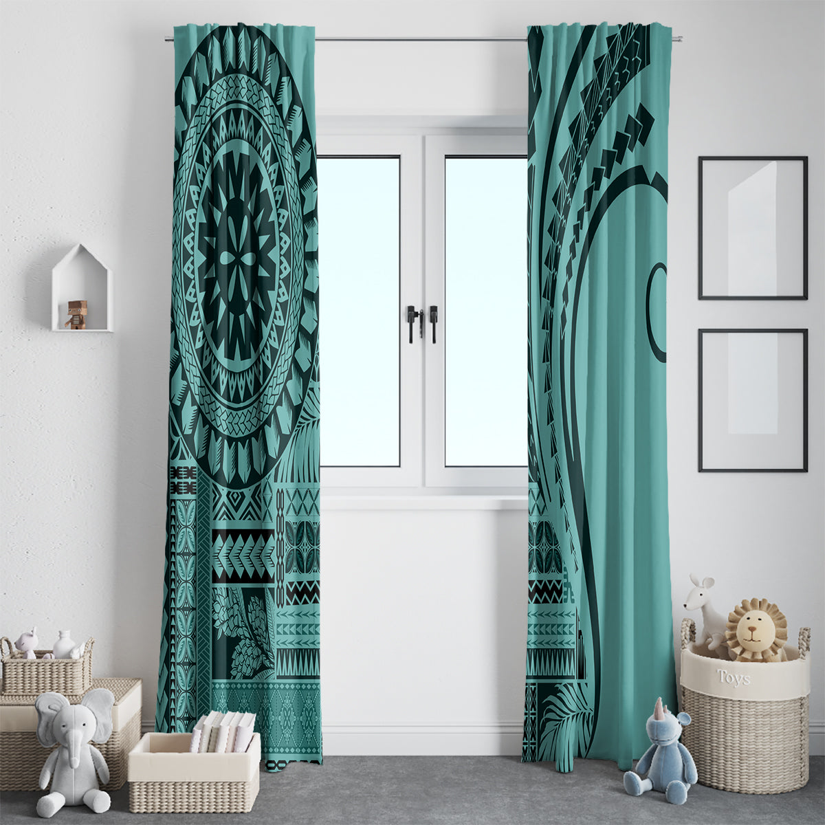 Samoa Siapo Arty Window Curtain Turquoise Style LT9 - Polynesian Pride