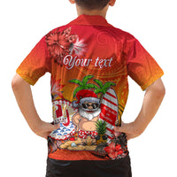 Personalised Wishes in Tahitian Christmas Family Matching Off Shoulder Long Sleeve Dress and Hawaiian Shirt French Polynesia Santa Beach LT9 - Polynesian Pride