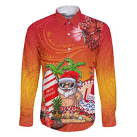 Personalised Wishes in Tahitian Christmas Family Matching Off Shoulder Long Sleeve Dress and Hawaiian Shirt French Polynesia Santa Beach LT9 Dad's Shirt - Long Sleeve Red - Polynesian Pride
