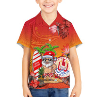 Personalised Wishes in Tahitian Christmas Family Matching Off Shoulder Maxi Dress and Hawaiian Shirt French Polynesia Santa Beach LT9 Son's Shirt Red - Polynesian Pride