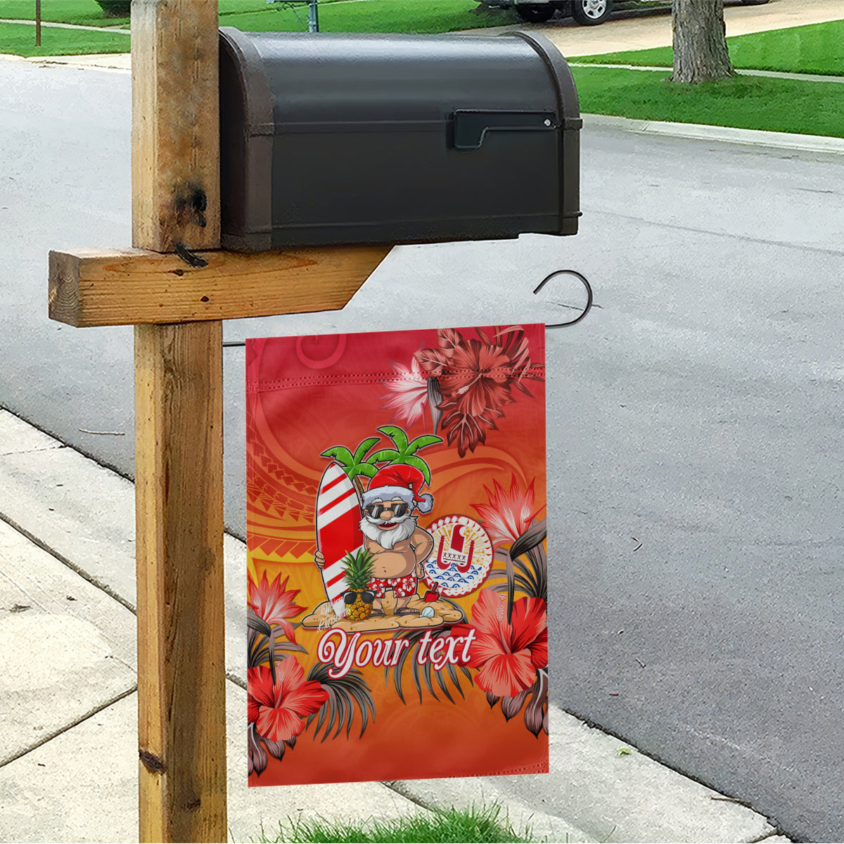 Personalised Wishes in Tahitian Christmas Garden Flag French Polynesia Santa Beach LT9 - Polynesian Pride