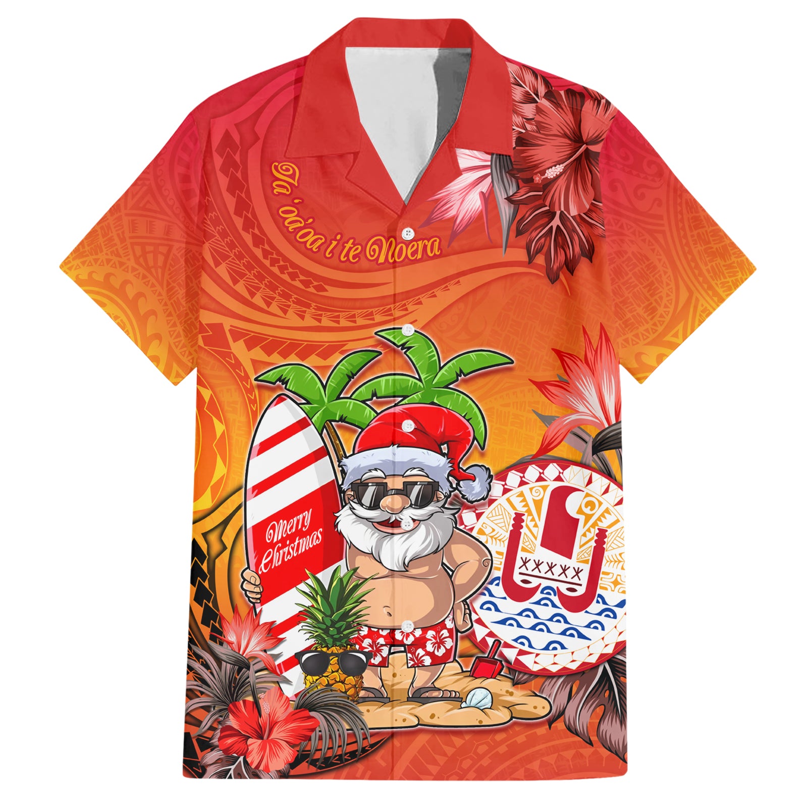 Personalised Wishes in Tahitian Christmas Hawaiian Shirt French Polynesia Santa Beach LT9 Red - Polynesian Pride