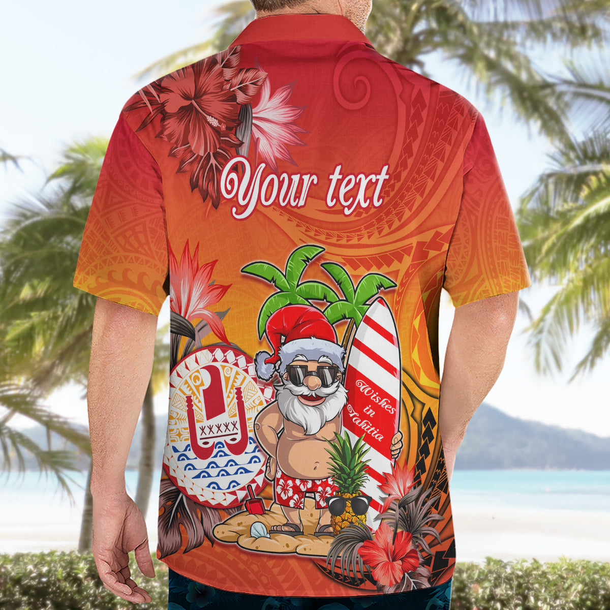 Personalised Wishes in Tahitian Christmas Hawaiian Shirt French Polynesia Santa Beach LT9 - Polynesian Pride